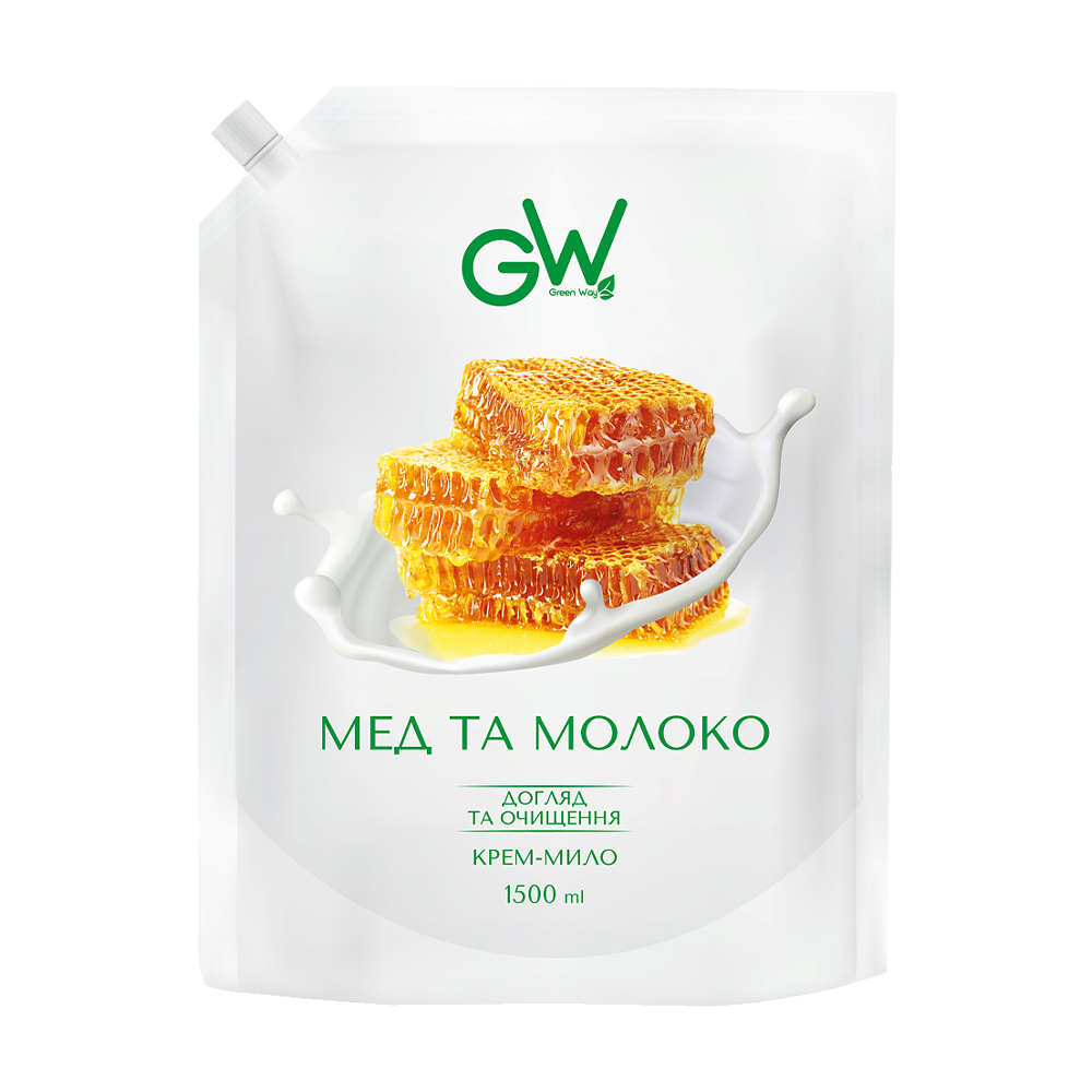 Рідке крем-мило Green Way ФітоЛінія Мед та молоко, 1.5 л (запаска)